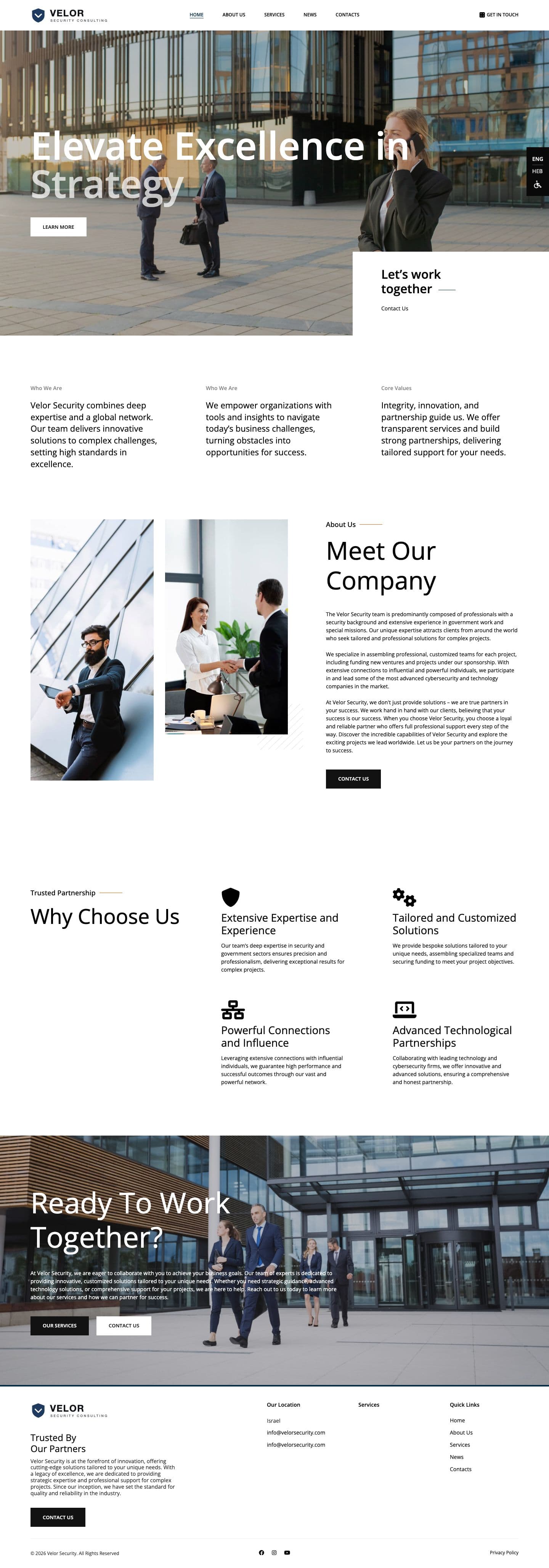 Velor Security website, full page