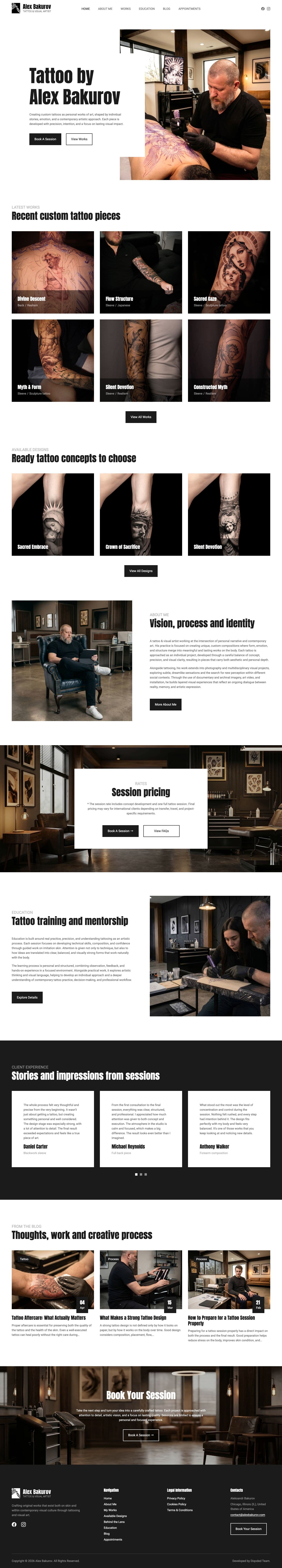 Alex Bakurov website, full page