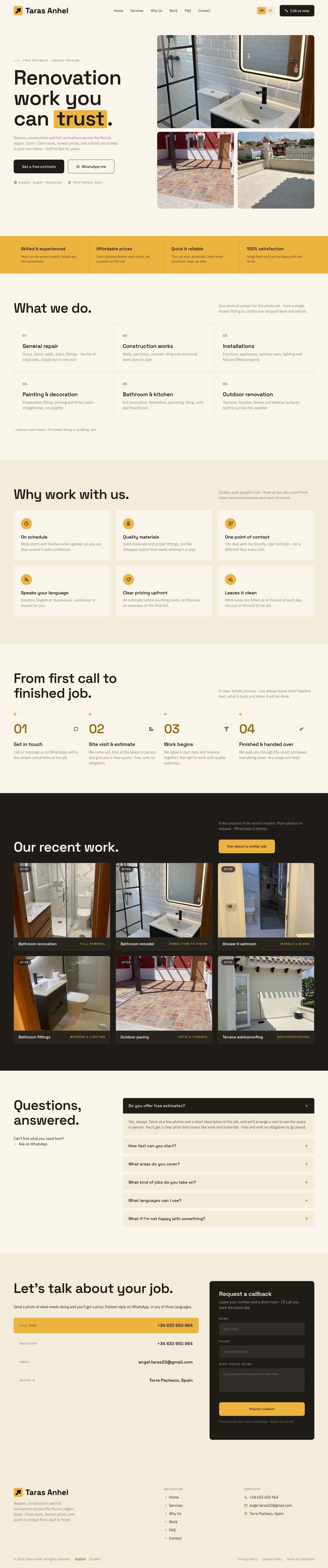 Taras Anhel website, full page